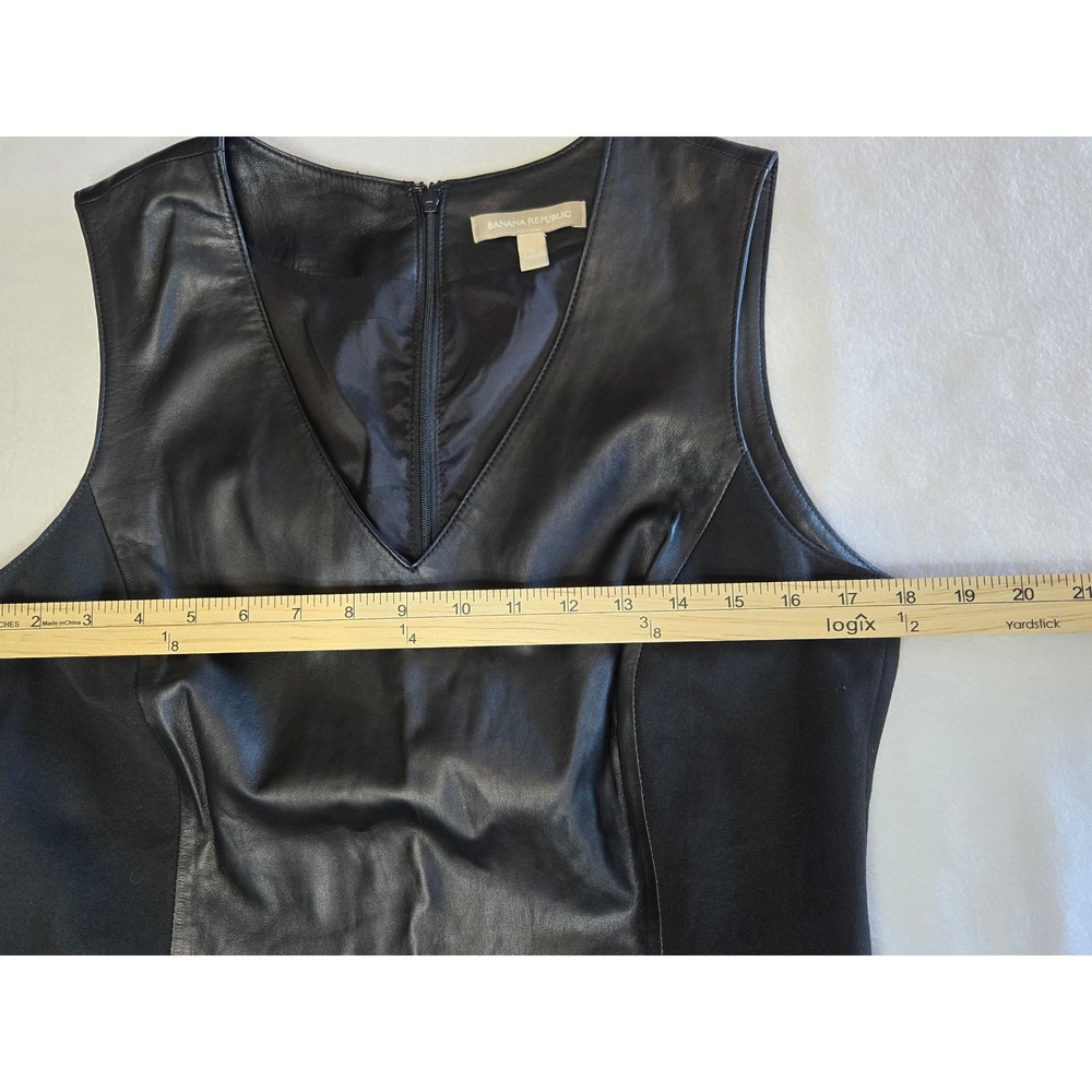 Banana Republic Womens Black Leather Front Ponte Sheath Dress V-Neck Size 12 - Picture 5 of 10